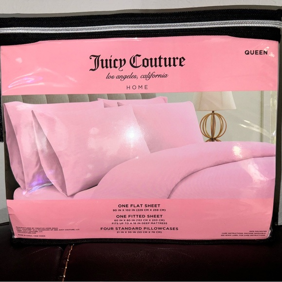 Juicy Couture Pink Queen Sized Sheet Set 6pcs (New) - Picture 1 of 2